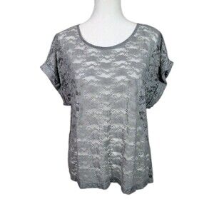 Dream Out Loud Selena Gomez Juniors XL Sheer Floral Lace Top Gray Shimmer